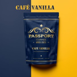 Passport Coffee Cafe Vanilla - Medium roast blend from Colombia & Central America with Rich vanilla flavor. Premium whole bean coffee, 12oz Bag