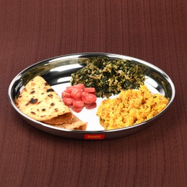 Sumeet Stainless Steel Heavy Gauge Deep Wall Dinner Plates with Mirror Finish 33.7cm Dia - Set of 6pc