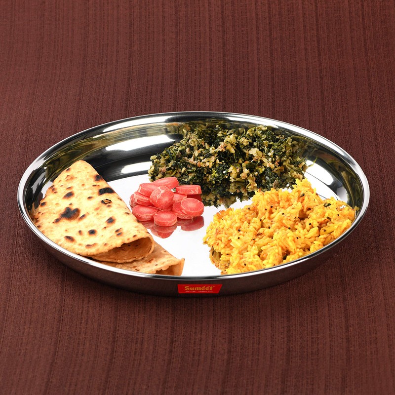 Sumeet Stainless Steel Heavy Gauge Deep Wall Dinner Plates with