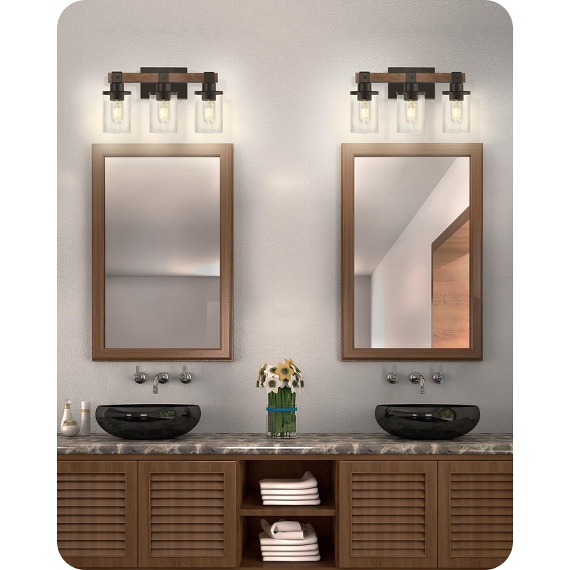 GOEBLESON 3-Light Bathroom Light Fixture, Farmhouse Vanity Lights for Bathroom