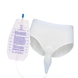 Bolsa de recolección de orina para hombre, urinario portátil reutilizable de silicona y algodón transpirable, para uso de pie (hombre-blanco-S)