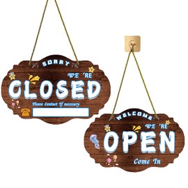 Handmade Vintage Open/Closed Sign - Weatherproof Wooden Double-Sided Hanging Sign for Cafe Bar Doors, Retail Storefronts & Windows, Decorative Reversible Business Hours Sign with Rope