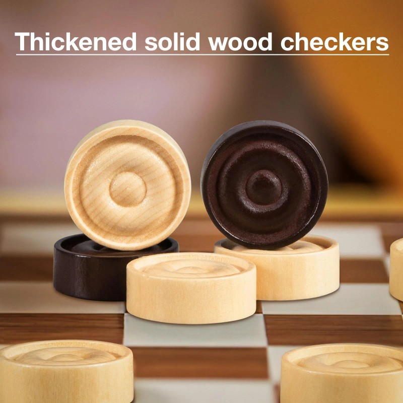 Bivomon Classic Wooden Checkers Stackable Pieces, Backgammon Pieces, Set of