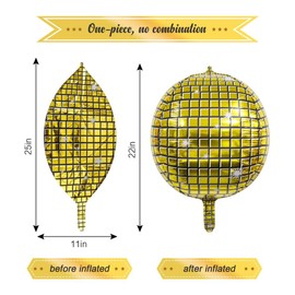 Disco Ball Balloons Gold Balloons for Disco Party Decor 22 Inch Big 4D Round Metallic Disco Foil Mylar Balloons Gold Party Decorations for 70s 80s 90s Themed Party Birthday Bachelorette Party 6 PCS
