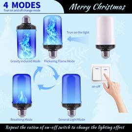 AIZHIWENG 2PCS LED Flame Light Bulbs, E26 Blue Light Bulb with 4 Modes, Flickering Light Bulbs for Indoor and Blue Light Bulbs Outdoor Use