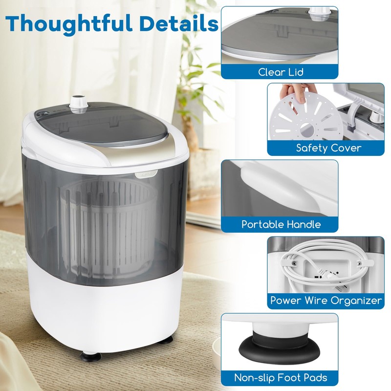 COSTWAY Mini Portable Washing Machine, 5.5 lbs Washing Capacity, Compact