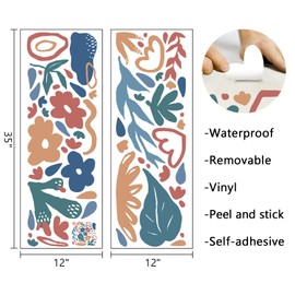 Mfault Boho Watercolor Wall Decals Stickers, Bohemian Abstract Geometric Plant Flower Cactus Cloud Decorations Bedroom Art, Botanical Minimalist Aesthetic Modern Home Kitchen Decor Party Supplies