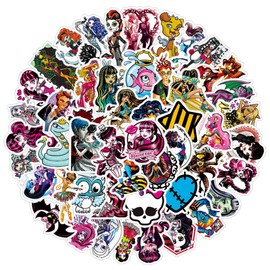 50Pcs Monster High Stickers Pack，Vinyl Waterproof Stickers for Water Bottle, Laptop, Phone, Skateboard, Scrapbooking, Journaling, Car Decals Gifts for Kids Teens Adults for Party Supplies Decor