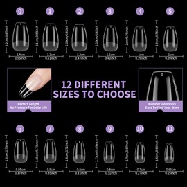 EARLMONI Short Coffin Nail Tips - Full Cover Soft Gel Short Coffin Nail Tips Set, 120 Pieces Short Pre-Polished Artificial Nails, 12 Sizes Short Nail Tips Set with Glue, for Nail Salon