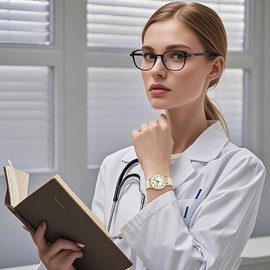 Szaikyri Nurse Watches for Women Medical Professionals, Students with Luminous Easy Read Military Time Dial Unisex Sports Watch Water Resistant (Starlight Glod)