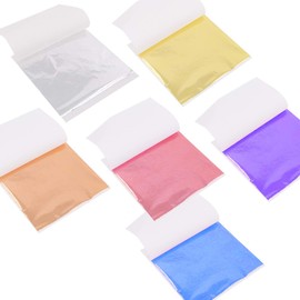 300 Pieces Alloy Leaf Imitation,Gold Leaf, Silver Leaf, Rose Gold Leaf,Pink Leaf,Blue Leaf,Purple Leaf,Gilding Art Craft DIY Supplies(9x9cm/3.5x3.5 inch)