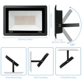 Jefedana LED Outdoor Spotlight 100 W Warm White 3500 K 10000 LM Super Bright Outdoor Spotlight LED Floodlight IP66 Waterproof LED Outdoor Lamp Floodlight LED Spotlight for Backyard, Garage, Hallway,