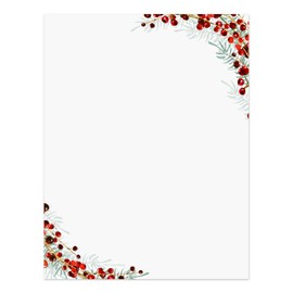 Pine And Berry Holiday Letterhead / 50 Sheets 8.5" x 11" Watercolor Winter Design/Bold And Modern Christmas Paper