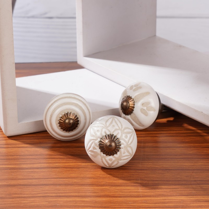Ajuny 12 White Ceramic Cabinet Knobs Handmade Drawer Pull Handles