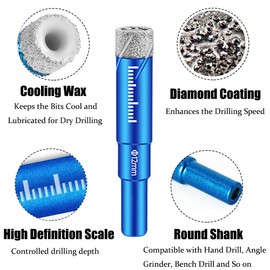 Saipe 6pcs Dry Diamond Drill Bit Set Round Shank Diamond Core Drill Bit Hole Saw Kit for Porcelain Tile Ceramic Granite Marble Glass 6/8/10/12mm