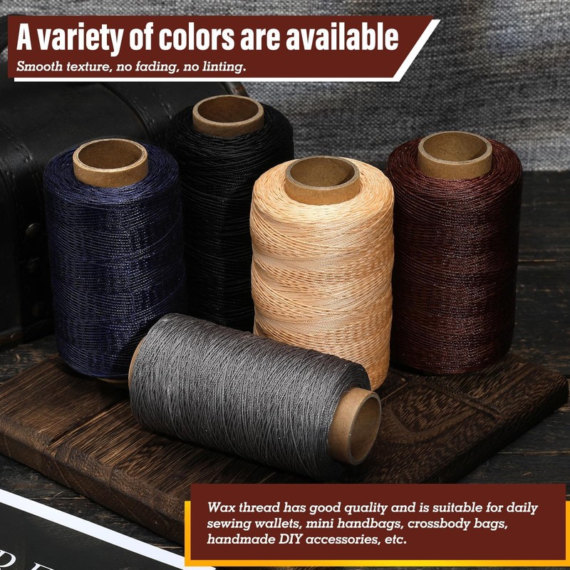 KAQRHFT Sewing Thread, Leather Upholstery 437 Yards 630D/0.55mm Round Waxed