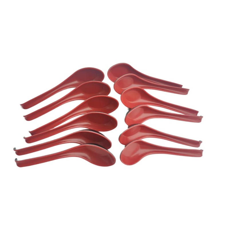 Plastic Large Soup Spoons with Long Handle, Red and Black