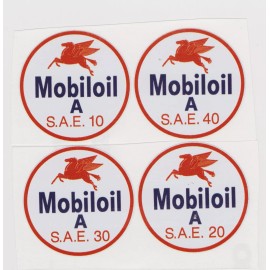 MOBIL SAE OIL DECALS 10-20-30-40 3" DIAMENTER