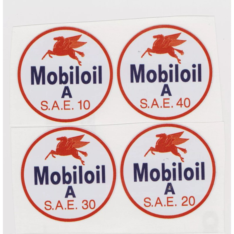 MOBIL SAE OIL DECALS 10-20-30-40 3" DIAMENTER