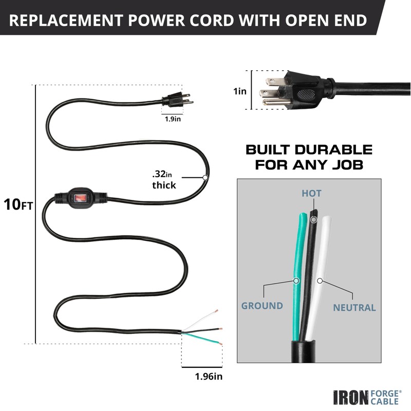 Iron Forge Cable de alimentación de repuesto de 10 pies