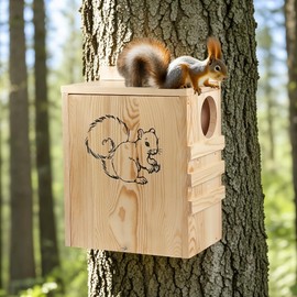 INRLKIT Premium Wood Squirrel House - Hanging Chipmunks Squirrel House for Outside with Exterior Porch, Wooden Nesting Box Squirrel Feeder for Chipmunk Birds Doves Wildlife Breeding Living Outdoor