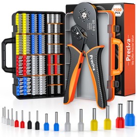 Preciva Ferrule Crimping Tool Kit - AWG 28-5 Hexagonal Ferrule Crimper with Self-Adjusting Ratcheting | Includes 1500Pcs Ferrules | for Industrial Wiring & Electrical Terminals
