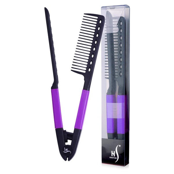 Herstyler Straightening Comb For Hair - Flat Iron Comb For Great Tresses - Hair Straightener Comb With A Grip, Hair Straightener Comb For Knotty Hair- Keratin Comb For Unkempt Hair, Get wooed (Purple)