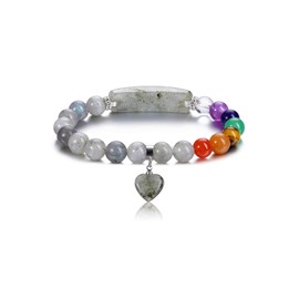 Jovivi 7 Chakra Bracelets for Women Men Natural Chakra Gemstones 8mm Round Beads Labradorite Crystal Heart Bracelet Reiki Healing Stones Energy Stretch Bracelet Jewelry Gifts