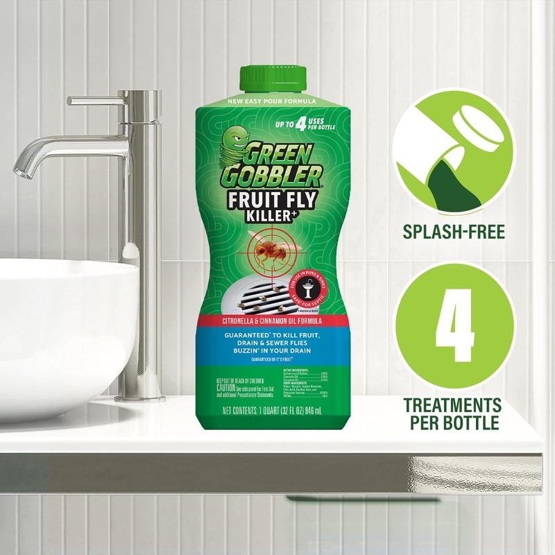 Green Gobbler Fruit Fly Killer+ - Kills Fruit Flies, Drain