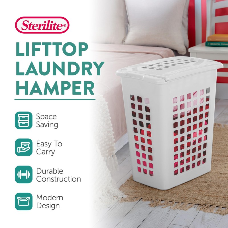 Sterilite 4-Pack LiftTop, Laundry Hamper for Clothes, Tall and Rectangular