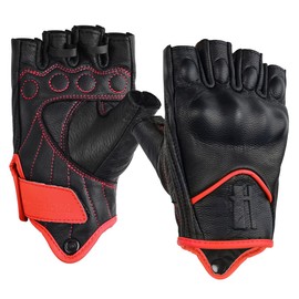 Harssidanzar Women Fingerless Motorcycle Gloves,Hard Knuckle Protection Riding Driving Biker Racing Motorbike Glove Touchscreen KL022US,Black Red,Szie M