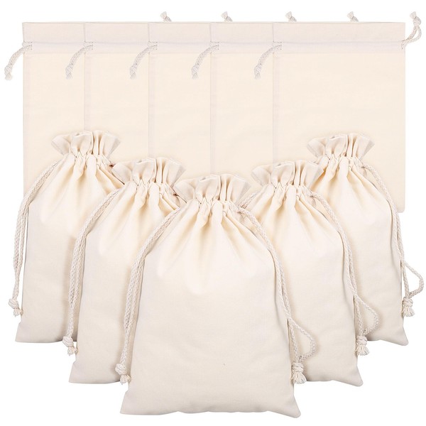 NUOLUX Drawstring Bag, Solid Color, Cotton Pouch, Set of 10,