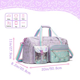 Travel Bag for Children Girls Ballet Bag Sports Bag Duffle Bag with Shoe Compartment Carry On Weekender, A-Purple Heart