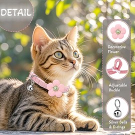 Cat Collar, HANSHILAI Kitten Collar with Bells, Cute Cat Collar Breakaway for Girl Boy with Flower,Collar para Gatos (Rhinestones Yellow & Pink & Orange & Purple)