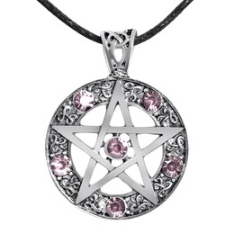 Niche-Finds Wiccan Pentacle Pentagram Talisman Necklace with Amethyst-Like CZ – Gothic Wicca Jewelry in Multiple Stone Colors with Adjustable Rope Necklace