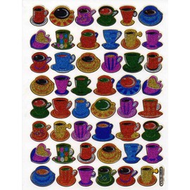 Coffee coffee cup Coloured Sticker Set 48-Piece 1 Sheet 135 mm x 100 mm Sticker Craft Party Metallic Look