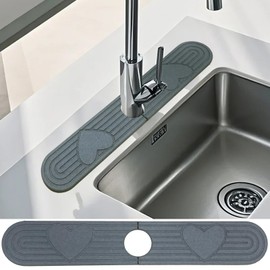 QualsValor sink protectors for kitchen sink splash guard stone,17.7''long kitchen faucet mat for bathroom sink drying mat and absorbent trays for kitchen sink tray bathroom counter,dark grey