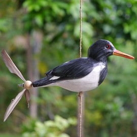 ART-CRAFT Oyster Fishing Wind Chime with Feather Propeller with 3 Birds Wooden Animal Figures as Maritime Decoration, Balcony Decoration or Garden Decoration