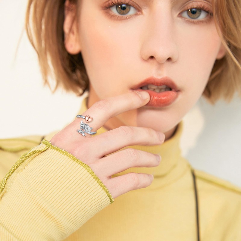 HBLICY Highland Cow Ring 925 Sterling Silver Highland Cow Heart