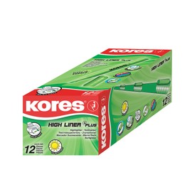 Kores - Green Highlighter Pen - High Liner Plus, Fluorescent, Water Based-Ink Highlighter Pen with Ergonomic Shape - Stationery Supplies, Office Supplies - 12 Pack