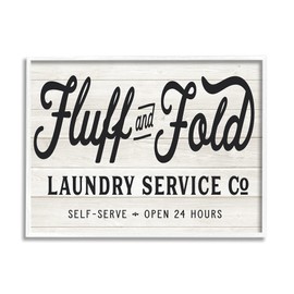 Stupell Industries Farmhouse Fluff and Fold Laundry Advertisement Rustic Pattern, Designed by Lettered and Lined White Framed Wall Art, 11 x 14