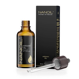 Nanoil Argan Oil - Natural Pure Cold Pressed Unroasted Organic Argan Oil - Care Oil for Hair, Body and Face - 50ml - Natural Care, Regeneration, Heat Protection and Anti-Ageing