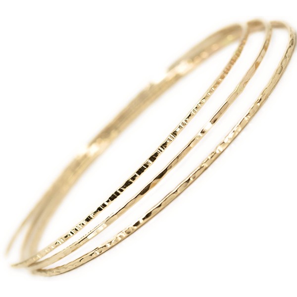 14k gold filled Bangles hammered slip on set of 3