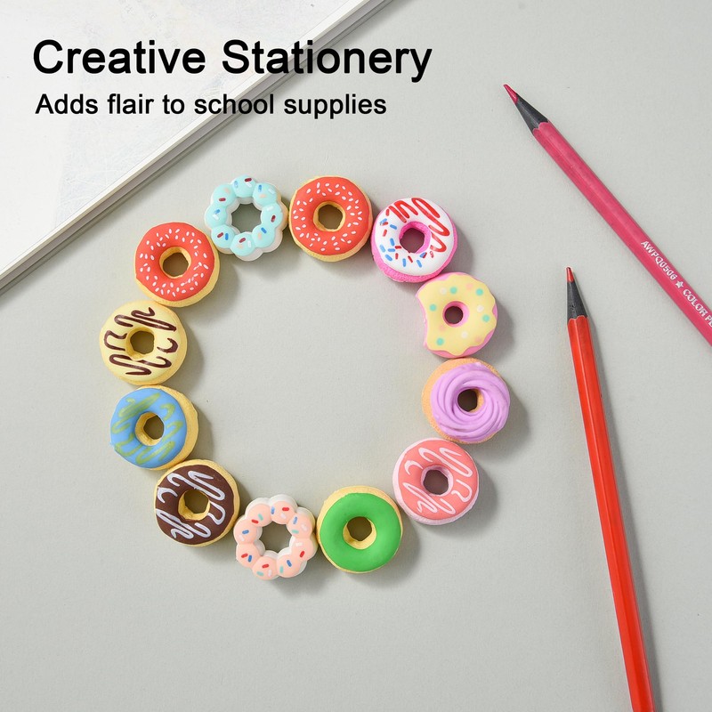 HILAZA Donut Erasers for Kids Bulk, 24 Pieces 3D Cute