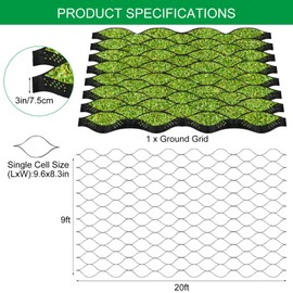 Hosuly 3" Thick Gravel Stabilizer Grid 9 x 20 ft Mud Slope Control Driveways Ground Base Cell Hdpe(High Density Polyethylene) Material Permeable Paver Ground Stabilization Grid for Pathways