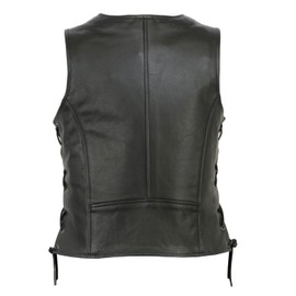 TackField Womens Motorcycle Leather Vest Heavy-Duty Top Grain Cow Hide Classic Biker Style Vest (US, Alpha, X-Small, Regular, Regular, Black)