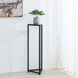 MyGift 36-inch Triangular Torched Wood & Black Metal Frame Flower Rack Plant Stand/Corner Accent Table