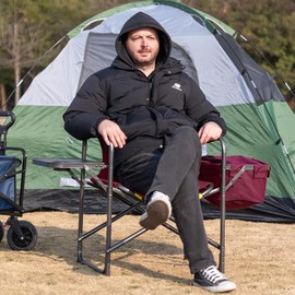 Foristrail Director Camping Chair with Cooler Bag & Foldable Side Tray - 400lbs Heavy Duty Outdoor Folding Lawn Chair, Portable Camp Chair for Backyard, Fishing, Beach (Wine Red)