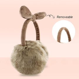 POXIMI Women Winter Earmuffs Girl Ski Adjustable Ear Covers for Cute Bow Ear Warmer Outdoor Earmuff Fleece Lining, B-khaki, One Size