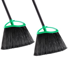 2 Pack Heavy-Duty Broom, 55" Long Adjustable Handle Indoor/Outdoor Large Angle Brooms, Household/Commercial Floor Cleaning, for Sweeping Home, Kitchen, Office, Lobby, Deck, Garage, Patio, Shop (Green)